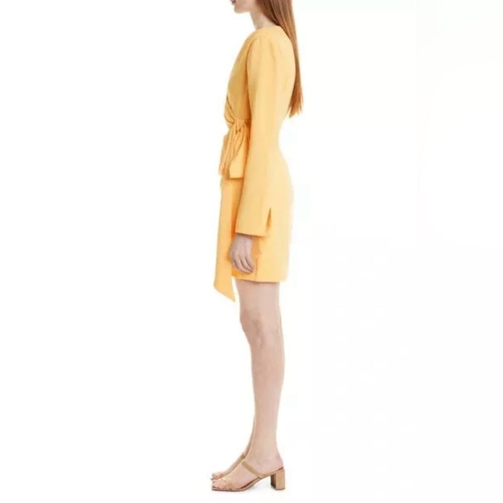 CINQ a SEPT Yellow Orange Sierra Wrap Front Crepe Long Sleeve Mini Dress Sz 2 - Picture 2 of 14